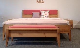 MIA bed with bedside tables, bench and backrest OAK/ oil HONEY, fabric ASTORIA 8