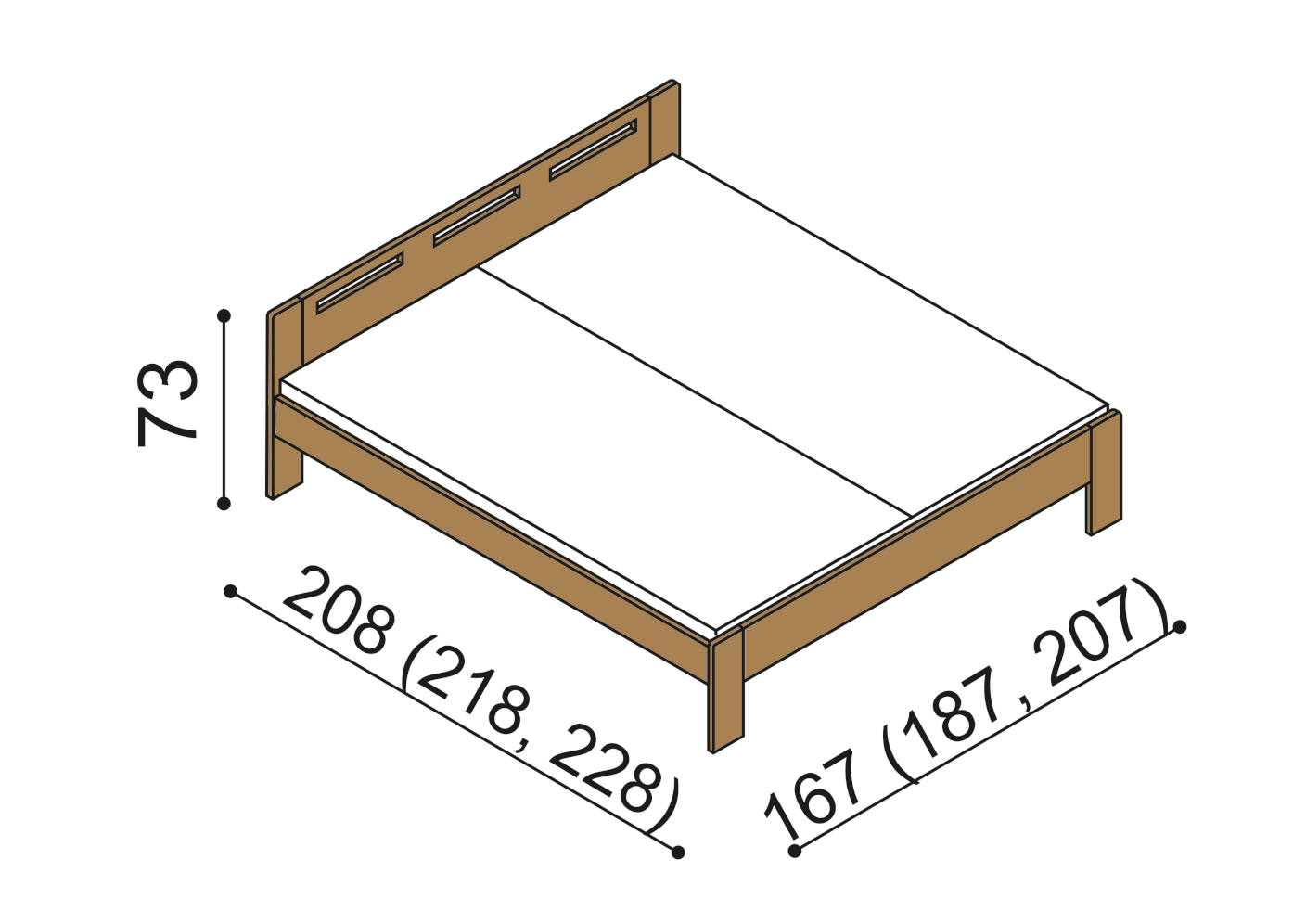 Rozmery - posteľ DALILA čelo nízke, obdĺžnikové výrezy