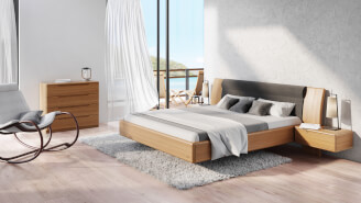 FLABO bed with upholstered headboard with bedside tables
