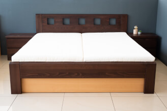 DALILA LUX bed with bedside tables, BEECH / WALNUT stain
