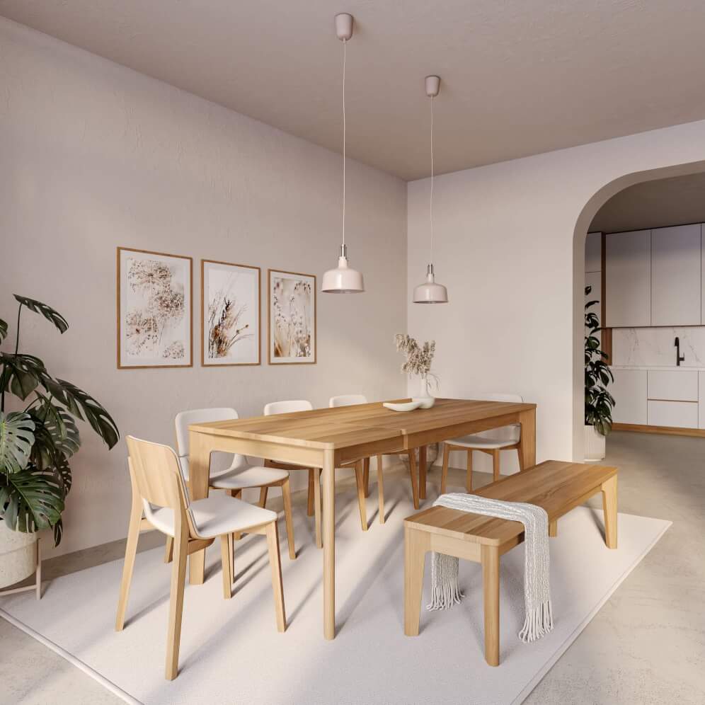 Dining table SABI 160x90 + 50 cm + bench SABI