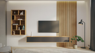 Obývacia stena LINE - závesná komoda LINE Z32-240-1Z/1Z/1Z, APR / olej NATUR / WoodTouch čierna + knižnica LINE Z144-80, APR / olej NATUR + akustický panel