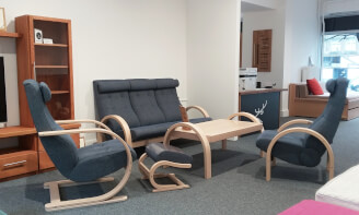 NOE 3 sofa set + NOE armchair + JEFEF armchair + LEVI coffee table + JEFET-BUK stool/bleaching stain - fabric SOFTI 06