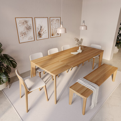 Jídelní stůl SABI 160x90 + 50 cm + lavice SABI