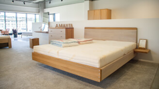 AMANTA bed with bedside shelves and storage space + AMANTA 2Z4 chest of drawers, OAK/ oil ALDER/ MILK