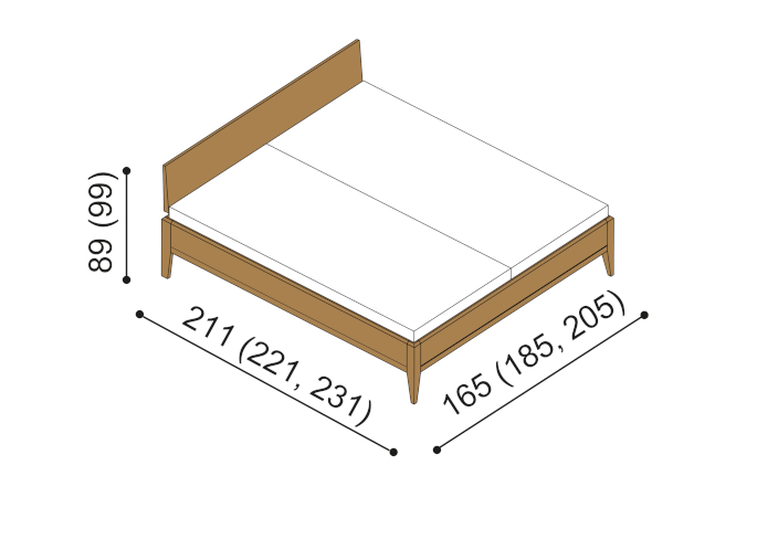 MIA double bed, dimensions