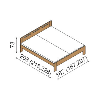 Dimensions - DALILA bed, low headboard, rectangular cutouts