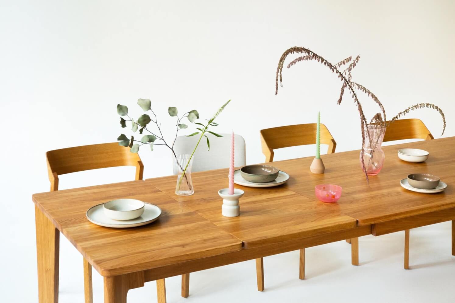 Extendable dining table SABI in dimensions 90x180 + 50 + 50 cm with bench SABI, OAK / HONEY oil