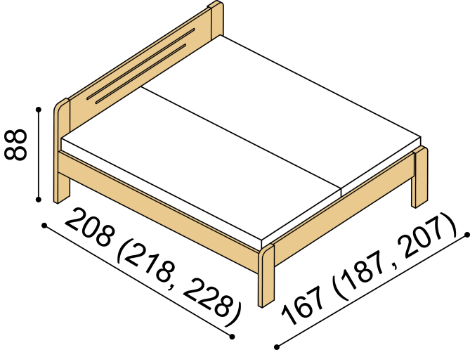 Dimensions of the RADITA bed