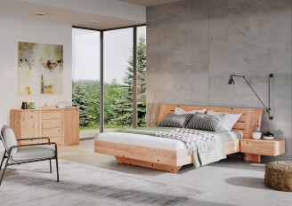 Levitating bed FLABO wooden headboard with nightstands