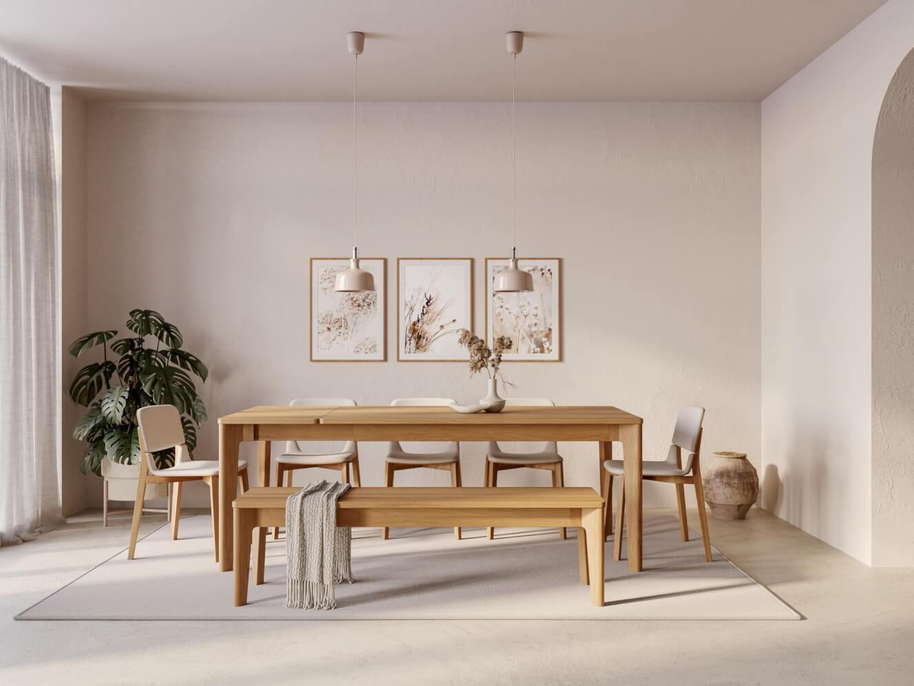 Dining table SABI 160x90 + 50 cm + bench SABI