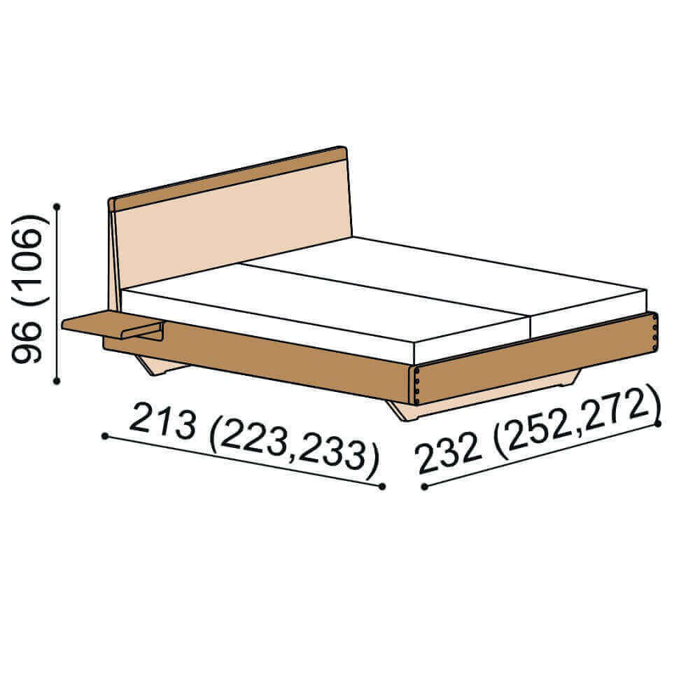 Rozměry - postel AMANTA dvoulůžko s poličkami