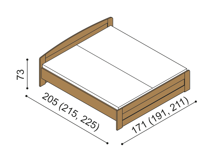 Bed dimensions PAVLA double bed with a straight headboard at the feet